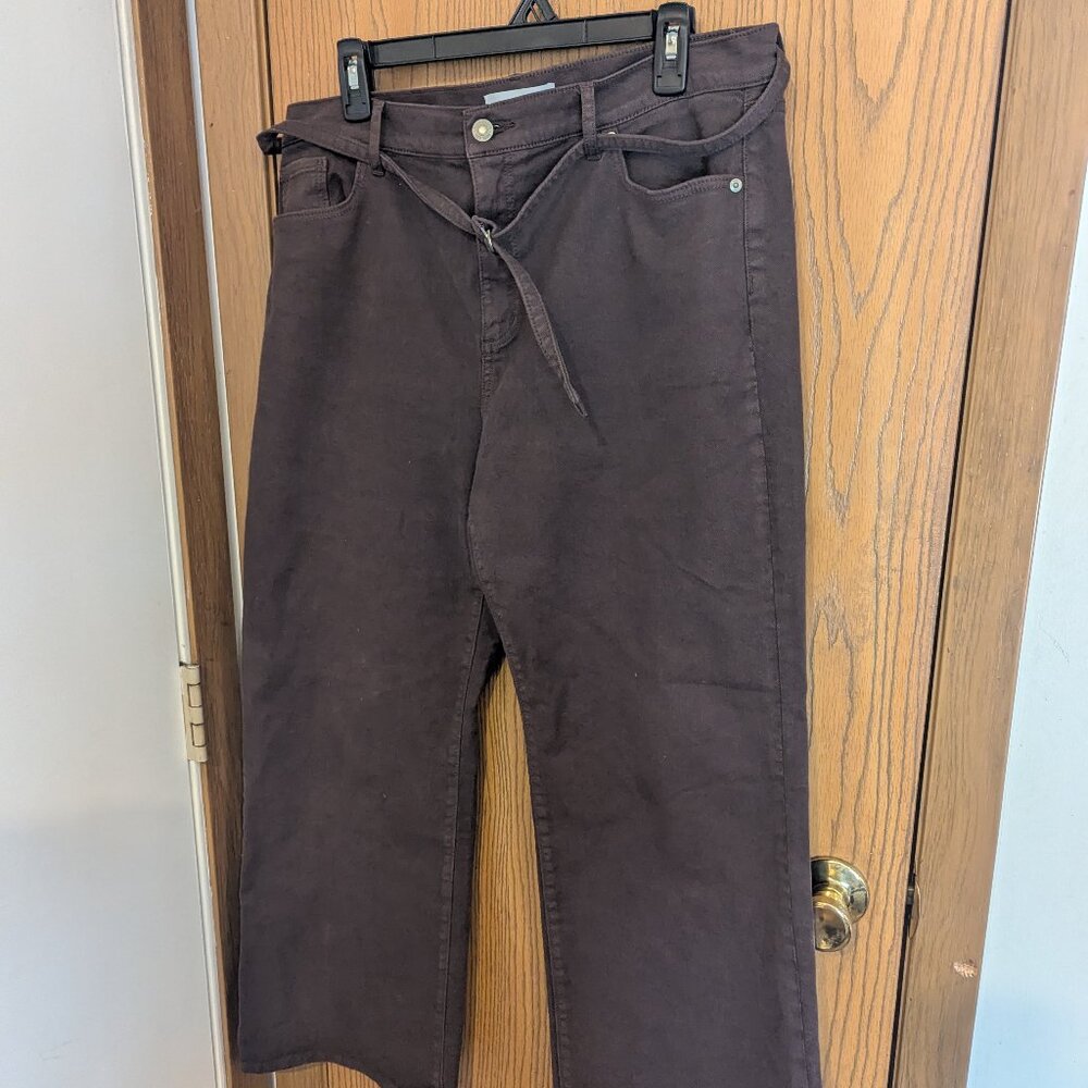 Loft Wide Leg Cropped Pants with Belt Brown -32/14